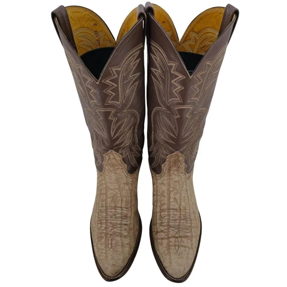 Nocona Cape Buffalo Cowboy Boots Mens size 10D Brown Tan Exotic Leather Western - Picture 11 of 16